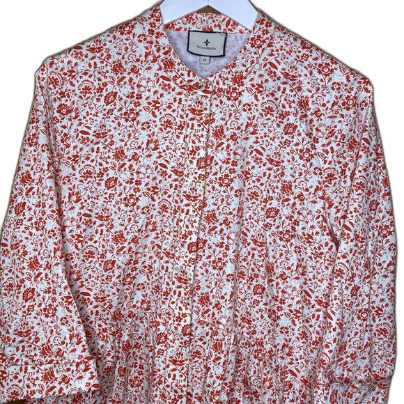 TUCKERNUCK Vermillion Royal Shirt Dress Ditsy Floral Stretch Womens M White Red - Picture 3 of 10